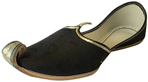Step n Style Men's Black Khussa Shoes Punjabi Jutti Handmade Ethnic Mojari Sherwani Shoes