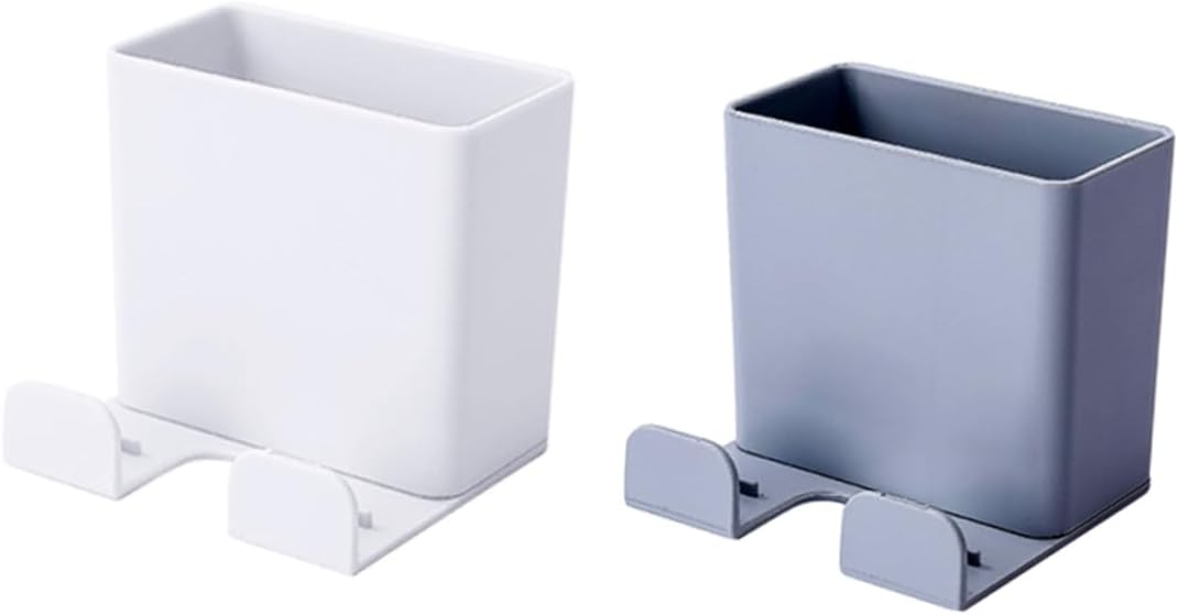 2 Pcs Wall Mounted Storage Box Phone Charging Bracket Media Organizer for Remote Controls Keys Sundries Compact Space Saving Design White and Grey