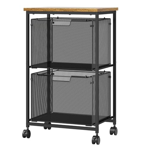 Sbanmao Letter/Legal Mobile File Cabinet, Rolling File Cart with 2 Drawers Filing Cabinet for Home Office, Hanging File Folders Organizer for Under Desk Storage, Mobile Printer Stand, Black and Brown