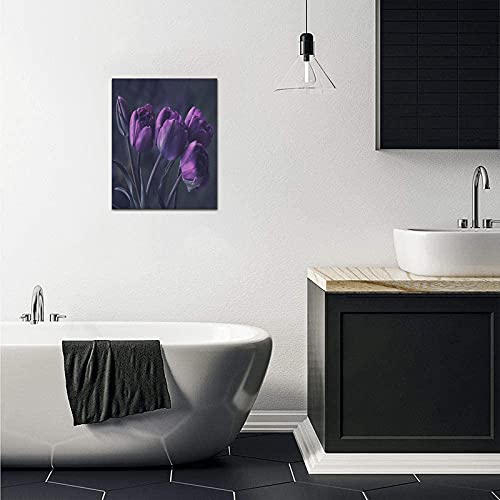 Creative Beautiful Modern Abstract Artwork Canvas Wall Art - Pretty Deep Purple Tulip Flower Canvas Print 8" X 10" Inch - Stretched And Framed Painting Artwork Home Decor Wall Living Room Office #TOP3