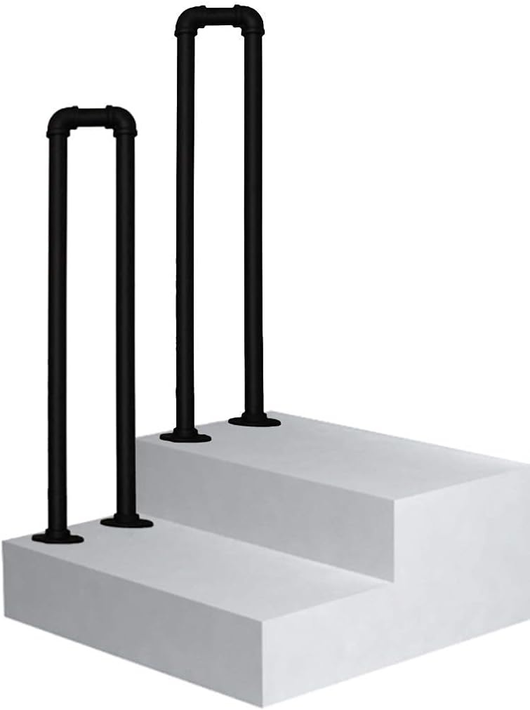 Wrought Iron Handrail Garden Transitional for Step Picket Fits 1 Steps Matte Black Stair Rail Wrought Iron with Installation Kit Hand Rails Railing for Outdoor Steps