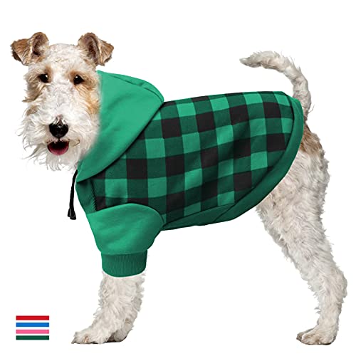 SUNFURA Dog Hoodie Pet Coat, Cozy Stylish Plaid Dog Winter Sweatshirt Fleece Vest with Hat and Leash Hole, Doggie Pullover Warm Jacket Pets Cold Weather Clothes Outfit for Small Medium Dogs