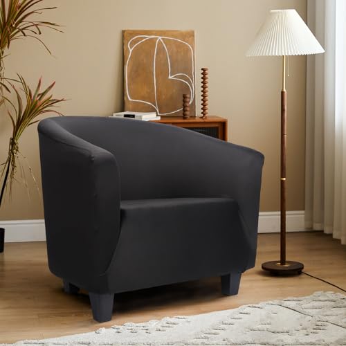 Treaful Club Chair Slipcover, 1 Piece Black Stretch Barrel Chair Slipcover with Arms, Tub Soft Armchair Sofa Cover Set Removable Couch Furniture Protector for Living Room Hotel - Thumbnail 6