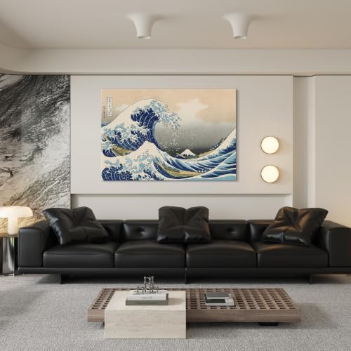 Image of The Great Wave off Kanagawa by Hokusai Canvas Wall Art Japanese Classic Artwork Painting Decor for Living Room Large Abstract Seascape Picture Print for Bedroom Office Home Decoration - 32 inchx48 inch