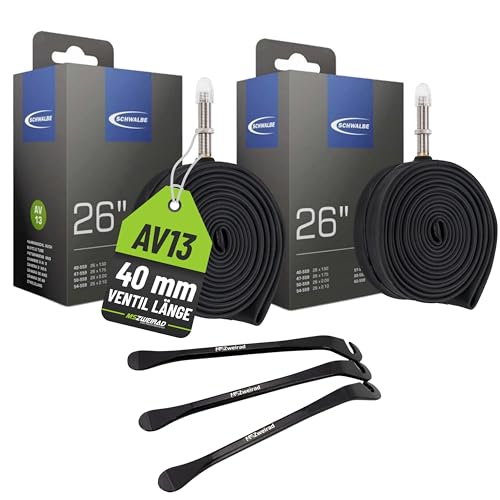 2er Set Schwalbe Fahrrad Schlauch AV13 40mm 26 Zoll (40/62-559) inklusive 3...