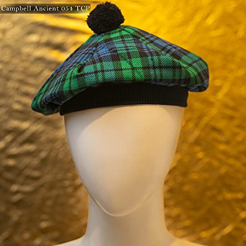 Image of Scottish Tam O' Shanter Hat Tartan Bonnet Pom Pom Wool Flat Cap One Size