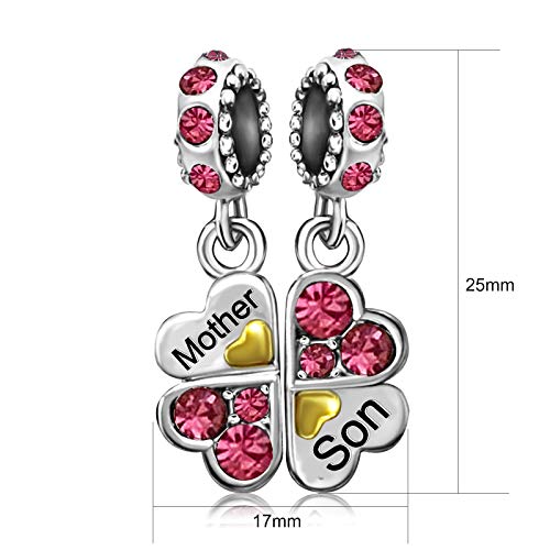 Image of JMQJewelry Mother Mom Son Love Family Lucky Clover Birthstone Crystal Dangle Womens Beads Charms for Bracelets Girls Jewelry 2023