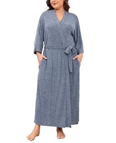 VOGMATE Albornoz Mujer Talla Grande Microfibra Punto Suave Larga Kimono Batas de Casa Albornoz Ducha Dressing Gown Women