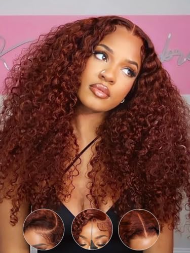 Image of Sunber Bye Bye Knots Glueless Lace Front Human Hair Wig Reddish Brown Curly