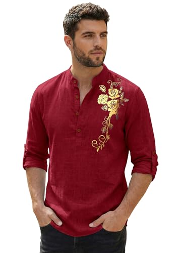 Image of Zombom Men's Cotton Polyester Blend Mandarin Collar Self One Design Printed Full Sleeve Regular Fit Casual Short Kurta