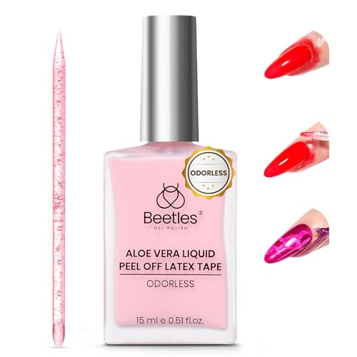 Beetles Odorless Liquid Latex for Nails 15ml - Pink Latex Nail Polish Barrier Peel Off Cuticle Guard for Gel Polish Protector Fingers Air Dry Nail Art Cuticle Protectors with Stick Gifts for Women