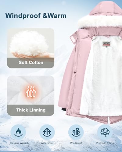 WULFUL Girl’s Winter Parka Coat Long Waterproof Warm Fleece Puffer Jacket3