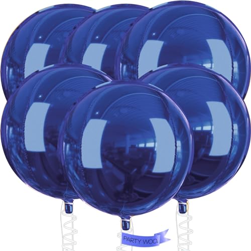 Image of PartyWoo Navy Blue Foil Balloons 6pcs Large Round Giant Jumbo 4D Balloons