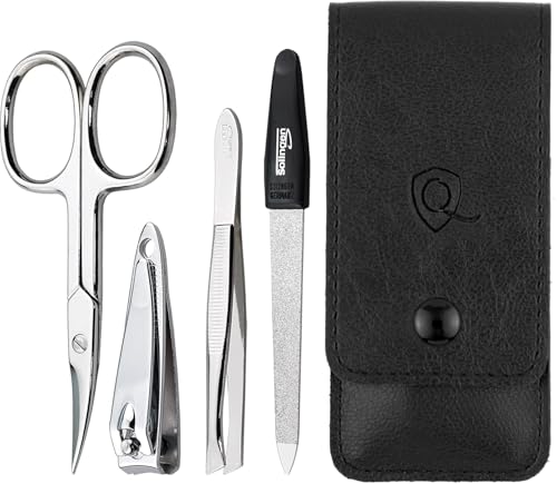 marQus Maniküre Set 4 teilig praktisch und kompakt- mit Feile aus Solingen, das praktische Nagelpflegeset für alle Fälle und Taschen, Reise Nageletui Farbe: Schwarz