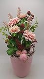 seidenblumengesteck  Seidenblumengesteck Sommergesteck Zinnien Beeren Gräser Schnecken rosa