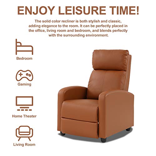 Recliner Chair Pu Leather Winback Single Sofa Modern Recliner Adjustable Home Theater Seating Armchair Easy Reading Lounge Chair With Padded Backrest & Thick Seat Cushion For Small Spaces, Tan #TOP5
