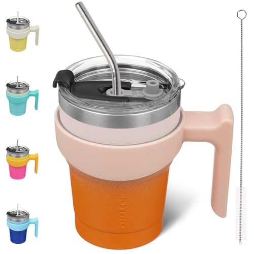 Image of BJPKPK 10 oz Mini Tumbler with Lid, Straw & Handle, Insulated Steel Cup