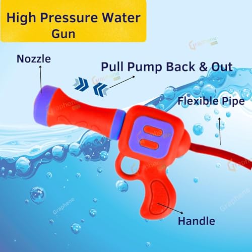 Image of GRAPHENE Red Holi Pichkari Water Gun with100 Balloon 500ml Back Holding Water Tank Pichkari High Pressure Water Spray Pistol Gun for Kids