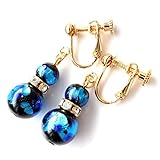 [GOLD STONE] ホタルガラス イヤリング ブルー 両耳用 揺れる キラキラ ロンデル 沖縄