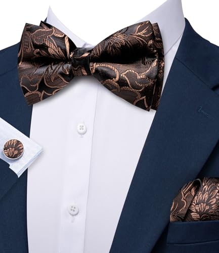 Image of YOHOWA Paisley Striped Men Bow Tie Pre-Tied Formal Adjustable Colorful Bowties Handkerchief Cufflinks Set Wedding Party