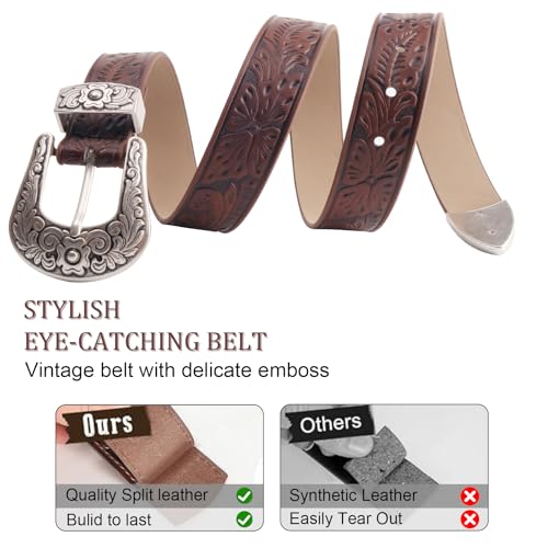Western Belt for Women Vintage Cowboy Belts For Pants Jeans Country Belt with Floral Carved Design4