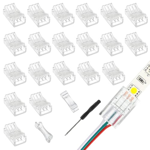EPLZON 10mm 3-Pin LED Strip to Wire Quick Connector - RGB Light Adapter Clear Unwired Gapless Track for 5050 LED Strip (20pcs)