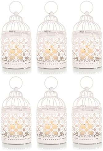 Sziqiqi Small Metal Tealight Hanging Birdcage Lanterns, 2Pcs Gold Tea light Candle Holders Vintage Candle Stick Holder Decorative Table Centerpieces for Wedding Party Christmas Halloween