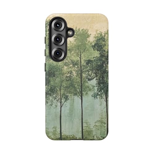 Coque Samsung S25 art mural ligne d'arbre verte rigide mate design