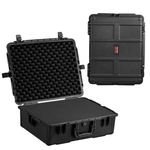 VEVOR Weatherproof Hard Case, Heavy Duty Protective Dry Box with Pre-cut Foam, and Retractable Pull Handles for Travel, Hunting, Military, Tactical, IP67 Waterproof Case for Cameras (24.4×19.3×8.9)