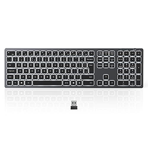 Clavier sans fil rétroéclairé Seenda fin 2,4 G USB sans fil rechargeable, clavier QWERTY britannique pour la maison, le bureau, l'ordinateur de bureau, la surface de l'ordinateur portable Cover