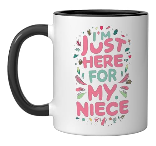 Funny I'm just here for my niece cute pink aunt/uncle cool Ceramic Mug, Black/White