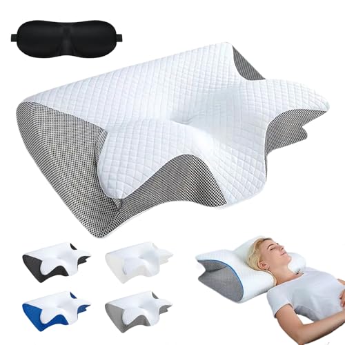 OrthoSleep – Almohada Cervical, Almohada Ortopédica Ergonómica con Contorno para el Cuello, Ideal para Quienes Duermen de Lado, Boca Arriba o Boca Abajo (Gris)