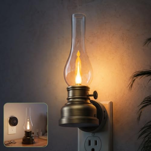 Image of L LOHAS LED Flameless Candles Night Light, Rechargeable Plug in Night Light | LED Kerosene Lamp Night Lights Plug into Wall, Dimmable Flickering Flame Vintage Oil Lamp, Dusk to Dawn sensor Nightlight