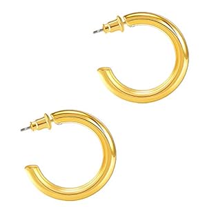 Chunky Gold Hoop Earrings for Women – 18K Thick Open Hoops Super Lightweight Round-Tube Minimalist Hypoallergenic High-Gloss Hoop Earrings for Women Jewelry Gift