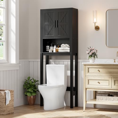GarveeHome Over The Toilet Cabinet, Double Door Bathroom Storage Organizer, Toilet Rack with Open Storage Shelf, FreeStanding Toilet Shelf Space Saver, for Bathroom, Restroom, Laundry by GarveeHome - Used condition - CA$85.55