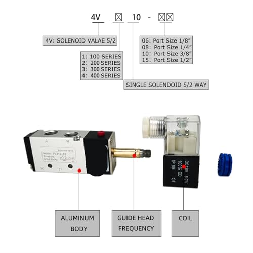 Électrovanne pneumatique 5 voies 4V110-06 à commutation rapide et stable