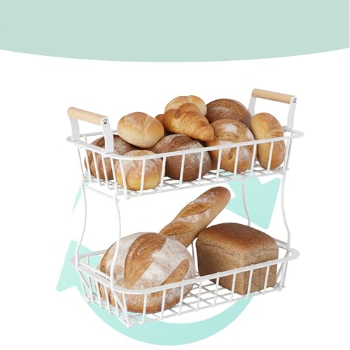 Frutero de cocina Relaxdays de doble altura con asas metálicas para fruta fresca 7
