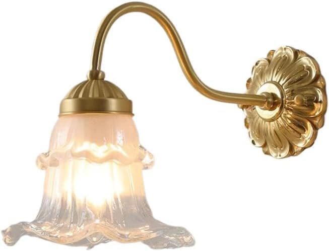 OEUBEQ Aplique de Pared Moderno con Flores Doradas, Aplique de Pared de latón Cepillado con Vidrio lechoso, lámpara de Pared Vintage con diseño Floral, lámpara de Pared Moderna nórdica de