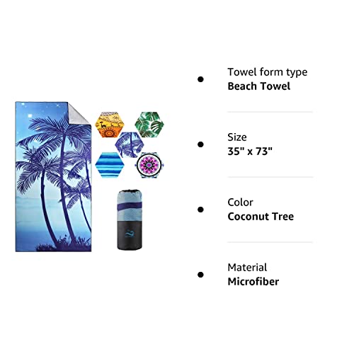 Decomen Beach Towel, Microfiber Beach Towels, Oversized, Quick Dry (73" X 35") Sand Proof, Absorbent, Compact, Beach Blanket, Lightweight Towel For The Swimming, Sports, Beach, Gym-Coconut Tree #TOP7