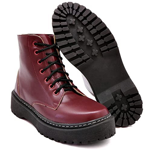 Bota Coturno Feminino Cano Curto Lisa com Sola Alta Reta Tratorada e Cadarço