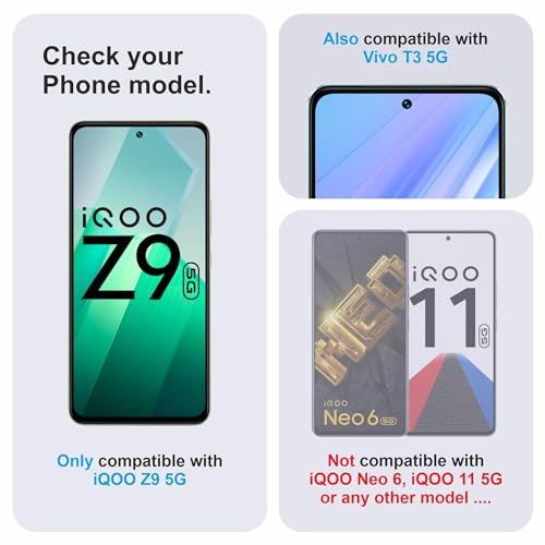 Military-Grade Gorilla Tempered Glass For iQOO Z9 and Vivo T3 (6.67 Inch) With Installation Kit | Edge to Edge Coverage | Black