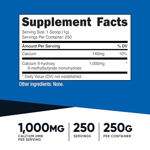 Image of Nutricost HMB Powder (Beta-Hydroxy Beta-Methylbutyrate) 250 Grams - Gluten Free & Non-GMO