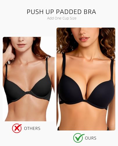 Image of Upushall Push Up Padded Bra Plunge T-Shirt Bras for Women Add 2 Cup Sizes