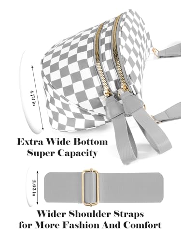 Image of Black and White Checkered Crossbody Bag Bum Bag for Women,Spacious Checkered Purse Fanny Packs Belt Bag