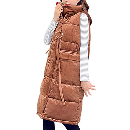 LATINDAY Women's Casual Utility Warm Vest Lightweight Sleeveless Zipper Jackets with Pockets Khaki