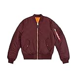 Alpha Industries MA-1 Slim Fit Bomber Flight Jacket - Fighter Pilot Flight Jacket - Maroon, M