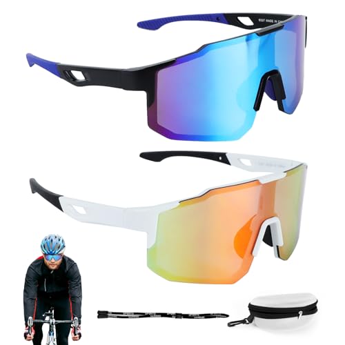 PRZRAO 2 Piezas Gafas Ciclismo Hombre Mujer Gafas de Sol Deportivas UV400 Protección Gafas Running Hombre Gafas Deportivas para Ciclismo Carrera Montañismo Pesca y Otras Actividades al Aire Libre
