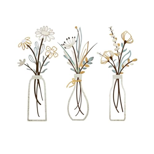 hocadon Lot de 3 Deco Murale Metal 35x15cm Décoration Murale Forme Vase d'Fleurs Métal Minimalistes Sculpture Silhouette Cadre pour Salon, Chambre à...