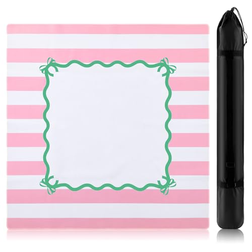 Dunzy 33'' x 33'' Mahjong Mat with Bag,Light Pink and White,Stripe