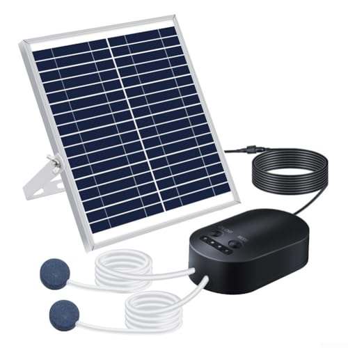 Oniissy Bomba de aire solar para estanque, 3 modos ajustables, con tubo de aire y piedra de aire, aireadores de estanque de energía solar de 15 V/15 W para estanques al aire libre/jardín/pecera